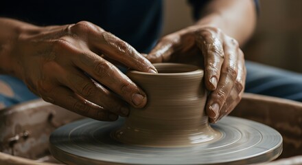 African american artisan hands crafting clay pot on pottery wheel. Ceramic workshop process. Traditional handmade pottery making. Creative craft and artistic design