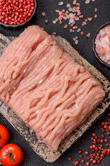 Raw minced chicken with salt, spices and herbs