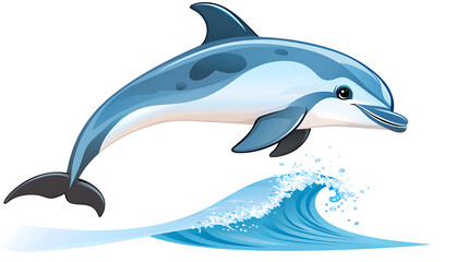 Fototapeta premium A cartoon dolphin is flying through the air above a wave. generated using AI
