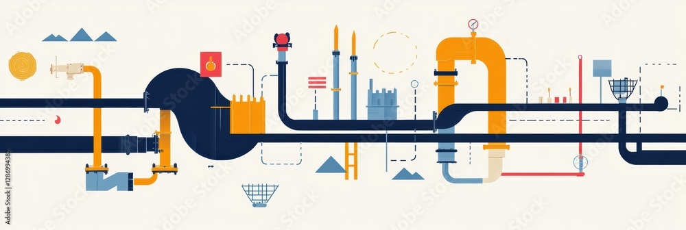 Leinwandbilder gas pipeline flow infographic showcasing minimalist design and environmental elements in industrial 