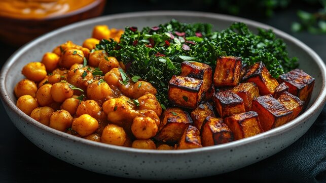Spicy Chickpea & Sweet Potato Bowl with Kale