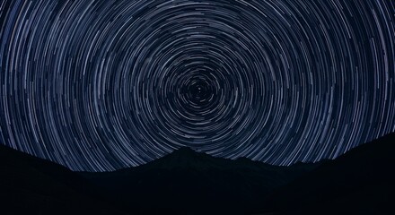 Celestial ballet, Star trails dance above a silent mountain peak at night