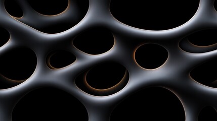 Abstract Metallic Structure with Interconnected Holes Design on Black Background