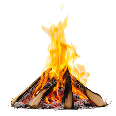 Swirling Orange Flame Igniting from Campfire Isolated on Transparent Background