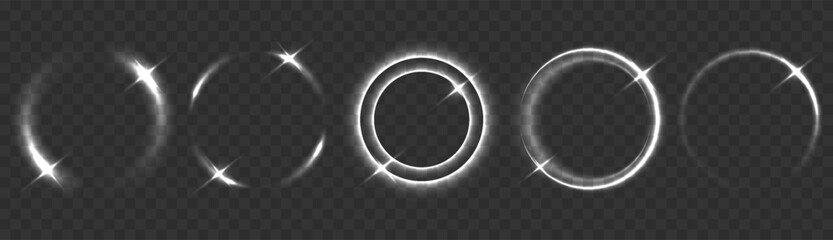 Light white circle. Neon light effect of white line. Abstract white light vector flare semicircle. Luminous white circle portal. © Ann_Sereda