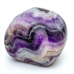 Obraz premium Purple and white swirled polished fluorite gemstone isolated on white