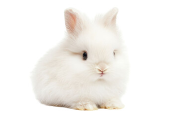Obraz premium Adorable white bunny with fluffy fur in studio shot against black background. Focused on the animal's cute face and small body. 
