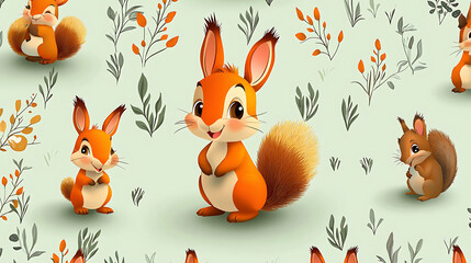 Naklejka premium A group of cartoon squirrels are standing in a field of green grass. generated using AI
