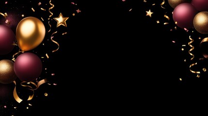 Elegant Balloons and Confetti on Black Background for Celebration Design