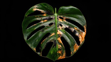Tropical monstera leaf with burnt edges