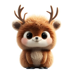 Fluffy 3D Cartoon Deer Stuffed Animal with Soft Antlers and Glowing Isolated on Transparent Background