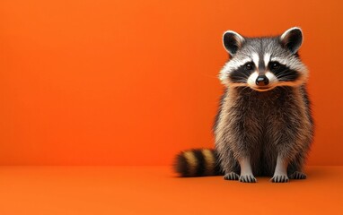 Raccoon on a rustic orange 3D background minimalistic mockup with space for text