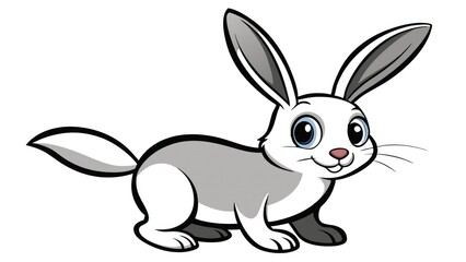 Obraz premium Cute Cartoon Rabbit Character Illustration on White Background with Furry White and Gray Ears and Tail