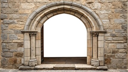 an arched doorway made of stone with an open portal