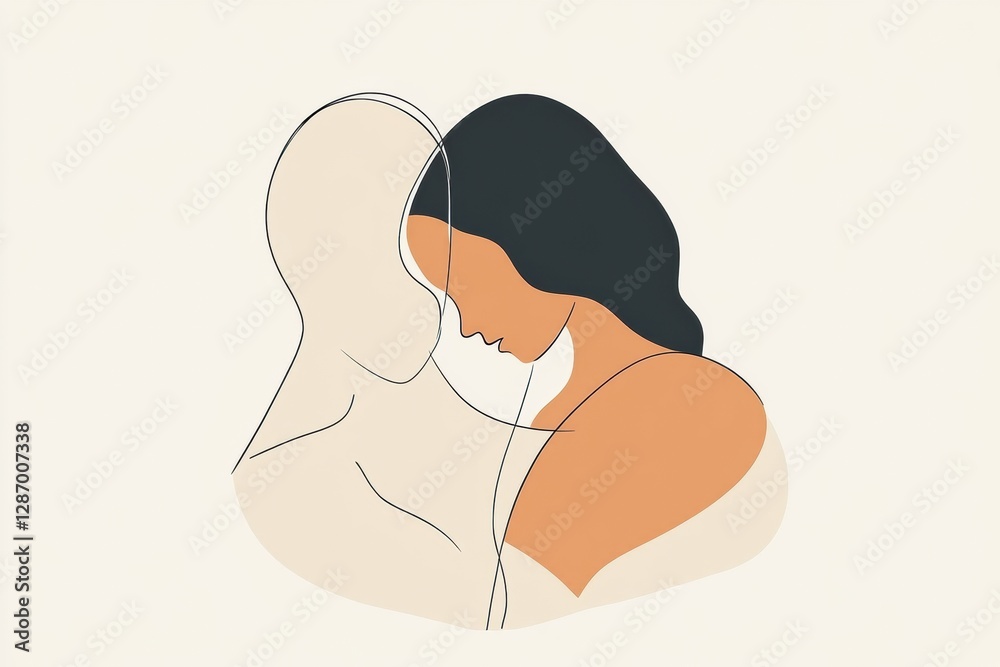 Aufkleber two people embracing in a minimalist illustration capturing warmth and connection. generative ai