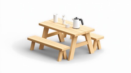 Rustic Wooden Picnic Table 3D Render: A Simple Outdoor Setting AI Generated