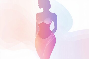 Minimalist illustration featuring a slim female silhouette with an accentuated waistline against a soft pastel background. Generative AI