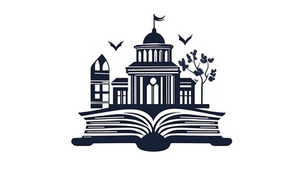 Obraz premium Monochromatic Cityscape Illustration: A Book's Architectural Panorama AI Generated