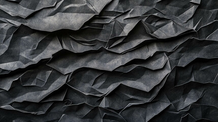 Obraz premium Black rumpled paper texture with soft folds for creative background designs