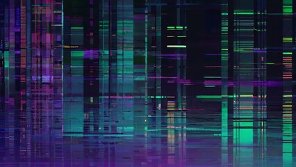 Abstract glitch texture with chaotic digital noise, torn pixels, bright neon colors 