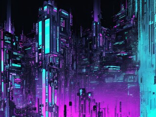 Abstract glitch texture with chaotic digital noise, torn pixels, bright neon colors 