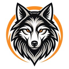 Fototapeta premium Fierce Wolf Mascot Head Logo Design Illustration in Circle with Intense Gaze and Bold Colors