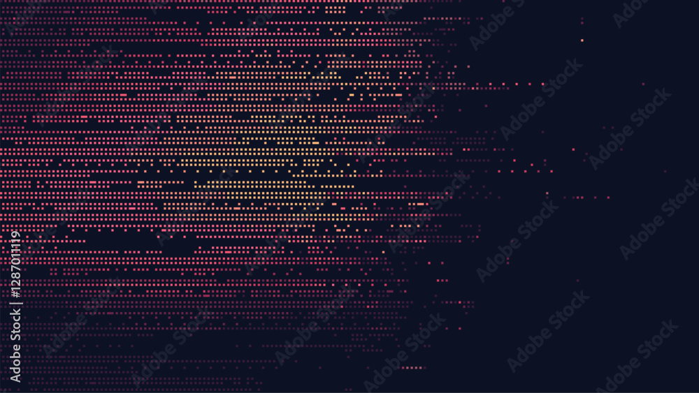 Leinwandbilder Digital data stream of random pixel dots on a dark background. small pixelated dots. computer code. tech inspired designs. vector graphics.