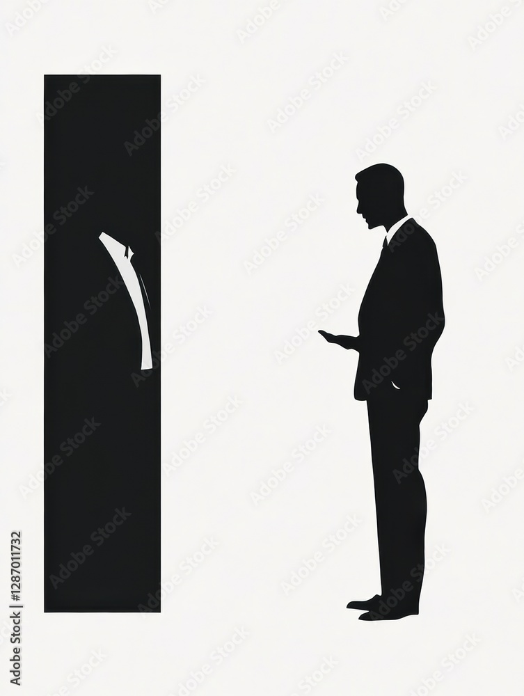 Aufkleber person standing in front of a dark doorway observing a shadowy figure dressed in formal attire at a 