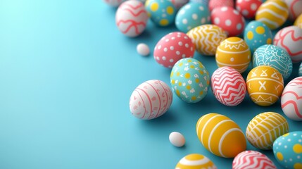 Fototapeta premium Easter holiday celebration banner with eggs paint, generated ai