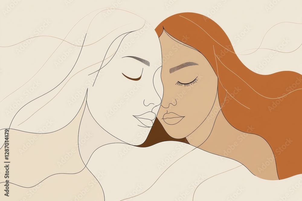 Aufkleber minimalist illustration capturing an intimate moment of two individuals wrapped in a warm embrace. g
