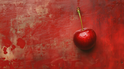 Vibrant cherry with detailed texture on rustic red background for culinary art