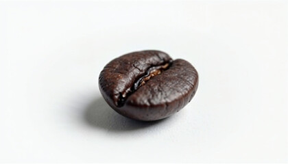 Obraz premium Un solo grano de café tostado, de color marrón oscuro, con un pliegue visible en el centro, proyectando una suave sombra sobre un fondo blanco