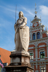 Fototapeta premium Town Hall Square in downtown of old Riga city, Latvia. 