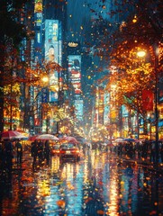 Walking in Rainy Tokyo Street at Night with City Lights Reflection