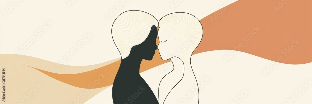 Leinwandbilder minimalist illustration showing two individuals embracing in a warm, harmonious setting that conveys