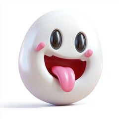 Ghost emoji with a playful tongue sticking out isolated on white background
