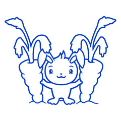 Rabbit Two Large Giant Carrots Harvest Cute Proud Design Lover Art Vector Illustration Card T-Shirt Poster Sticker Graphic Print Decorative Drawing Isolated Logo Decoration Symbol Creative Cool Style
