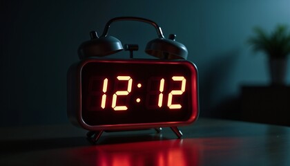 Digital alarm clock in dim lighting