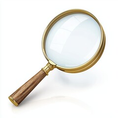 Magnifying glass with a wooden handle isolated on white background