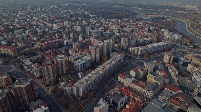 Drone shot of Skopje, North Macedonia