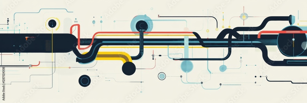 Poster visual representation of gas pipelines illustrating flow patterns in a minimalist design. generative