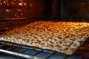 Fototapeta premium Matzah baking in a traditional oven for Passover celebration in Israel showcasing the significance of this holiday