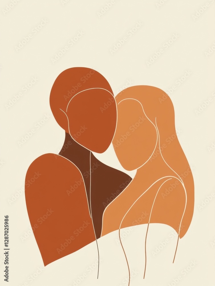 Aufkleber illustration capturing two individuals embracing in a warm and minimalist design that emphasizes con
