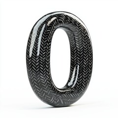 Number 0 made of sleek black carbon fiber with a high-tech textured weave pattern isolated on a clean white background