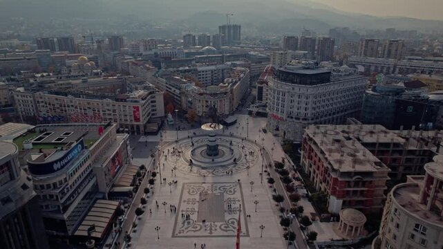Drone shot of Skopje, North Macedonia