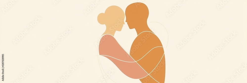 Poster emotional connection expressed through a minimalist illustration of two people hugging in a soft col