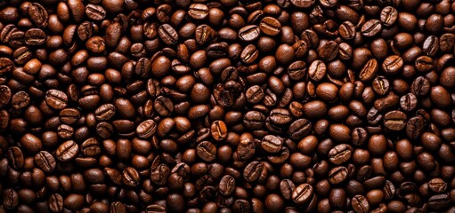 Roasted Coffee Beans Texture Close-up for Coffee Shop Background or Food