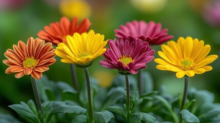 Colorful flowers in a garden setting; vibrant display of nature