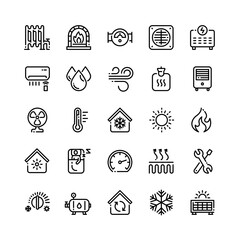 Collection of icons related to heating, ventilation and air conditioning (HVAC) systems.