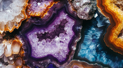 Obraz premium Vibrant macro view of geode crystal texture for natural design and decoration